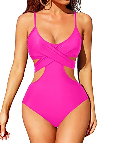 Sexy Swimsuit Cutout Push Up Bathing Suit Monokini Swimwear-Neon Pink