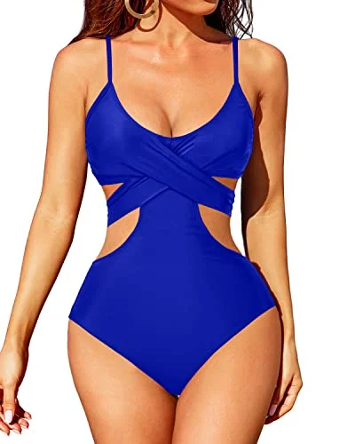 Tummy Control One Piece Bathing Suit Cutout Swimsuit For Women-Royal Blue