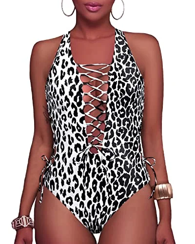 Strappy Cutout Monokini One Piece Swimsuits-Gradient Leopard