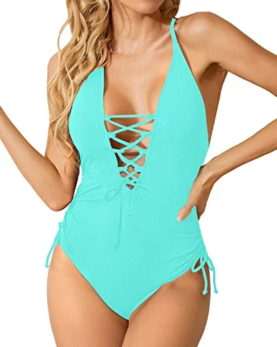 Summer Sexy One Piece Swimsuit Tummy Control Bathing Suits-Aqua