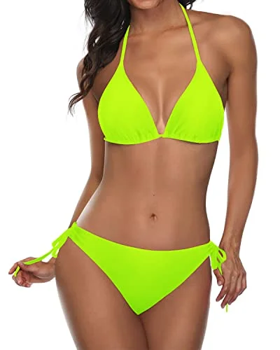 quick-dry swimwear set-2 Piece Adjustable Neck And Back Bikini Sets For Women-Neon Yellow