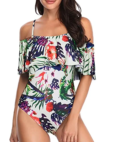 Sexy Ruffle Off Shoulder One Piece Swimsuit For Women-Color